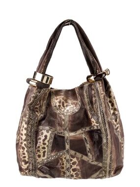 Jimmy Choo Brown Leopard-Print Hobo Bag with Gold Accents